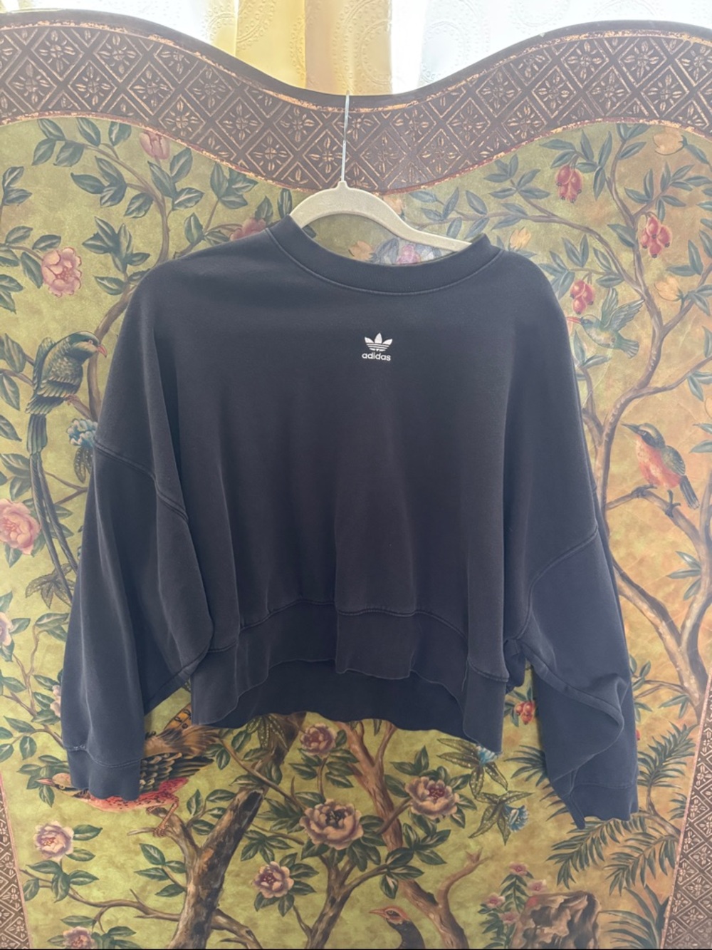 adidas Black Cropped Boxy Crewneck Sweatshirt